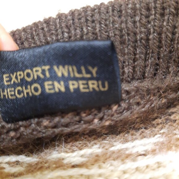 Alpaca Fina Long Sleeveless Cardigan Peruvian Sweater Vest Brown Beige Size M - Picture 10 of 10